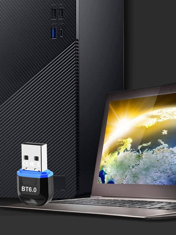 BT6.0 소형 수신기 송신기 낮은 대기 시간 무선 PC 동글 헤드폰 스피커용 음악 오디오 수신기 Windows 8.1/10/11