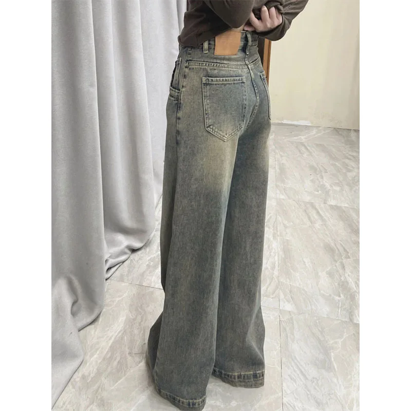 

Retro high waisted slim fit jeans, American casual flared pants, versatile straight leg pants for women, Asian small size