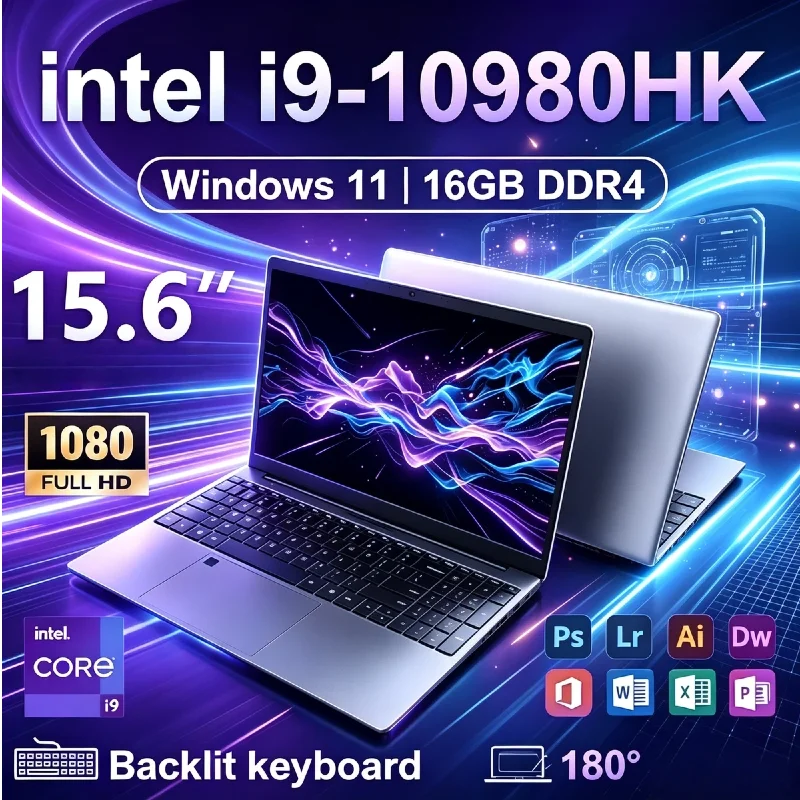 15.6 Inch Gaming Notebook Intel Core i9-10980HK 16GB RAM 1TB 2TB SSD Portable Laptop PC For Office Learning Gaming