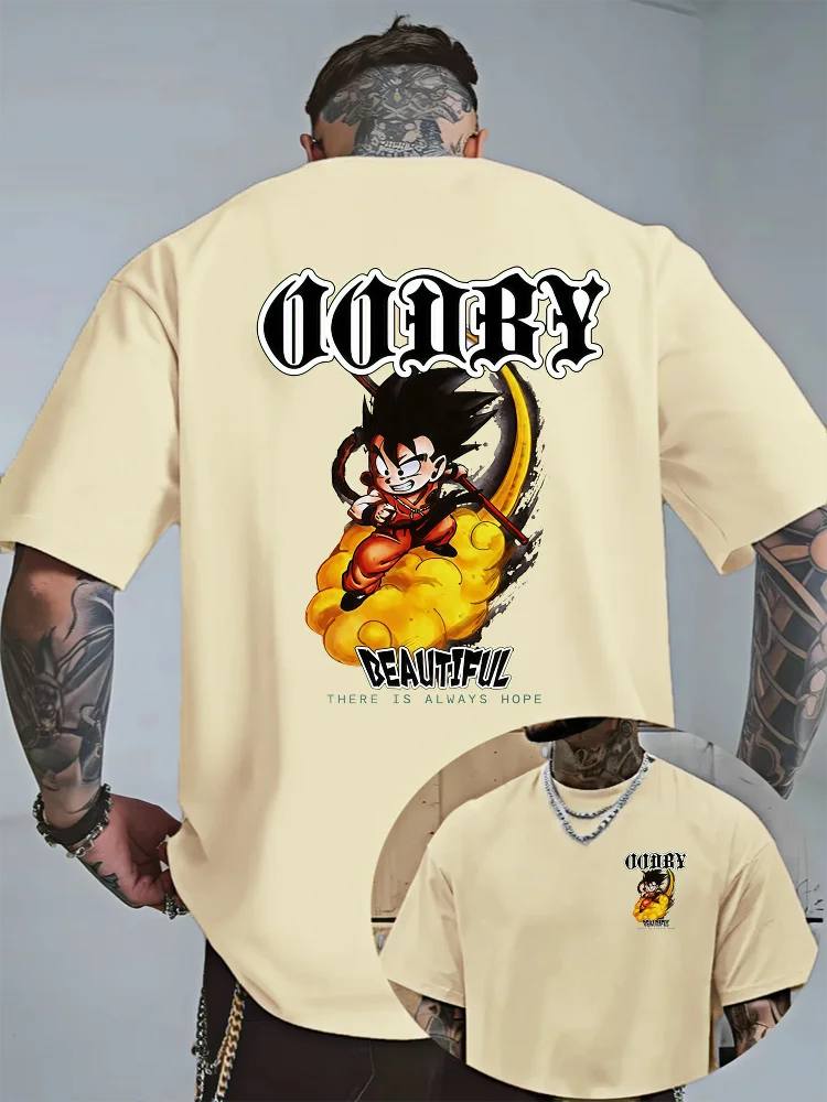 Bandai Dragon Ball: Childhood Goku on The Flying Nimbus Men's 100% Pure Cotton T-Shirt Premium Anime-Print Luxury Men's Apparel