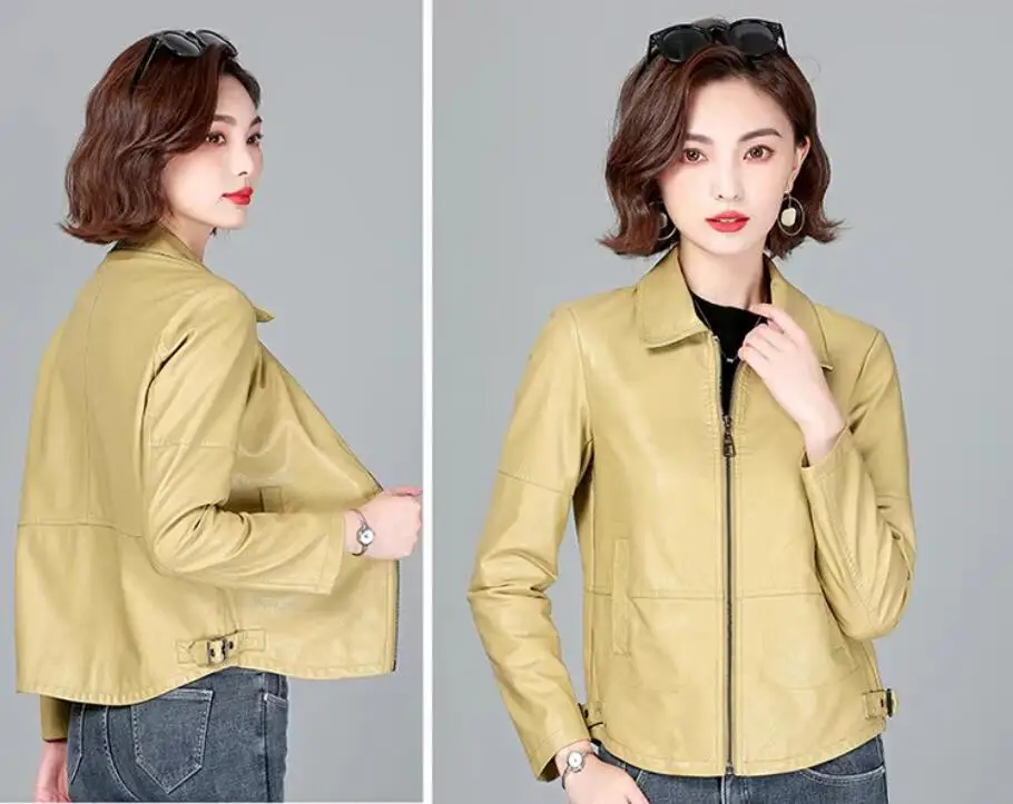 Nuova giacca da donna primavera autunno moda casual manica lunga cerniera corta cappotto in pelle capispalla larghi in pelle crosta