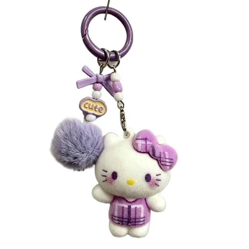 Sanrio Kawaii Hello Kitty Retro plaid Doll Keychain Japanese Cartoon Bag Pendant Car Key Accessories Children's Birthday Gift view 6