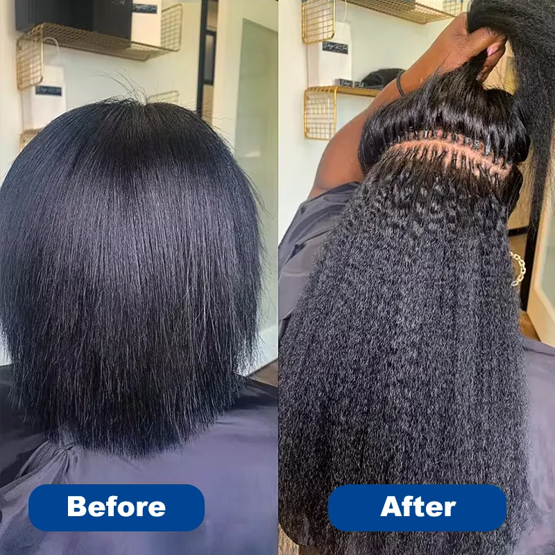 Kinky em linha reta eu ponta extensões de cabelo onda profunda extensões de cabelo humano cabelo brasileiro pré ligado queratina vara em extensões de cabelo