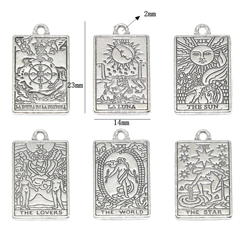12pcs Silve Plated Mixed Retro Style Witch Divination Tarot Card Tag Alloy Pendant DIY Charms Necklace Bracelet Jewelry Making - view 3