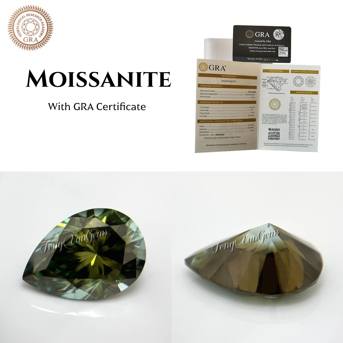 

Pear Shape Yellow Green Moissanite Loose Stones 0.35~5ct Excellent Cut Pass Test With GRA Certificate For jewelry Accessories