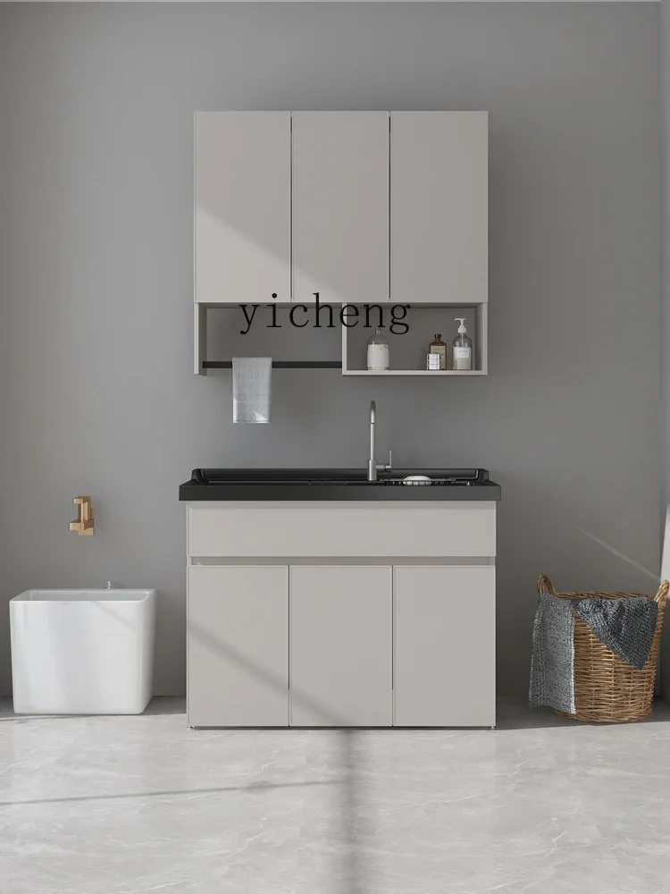 BB  Laundry Pool Balcony Household Sink Integrated Cabinet with Rubbing Board Laundry Desk Space Aluminum Laundry