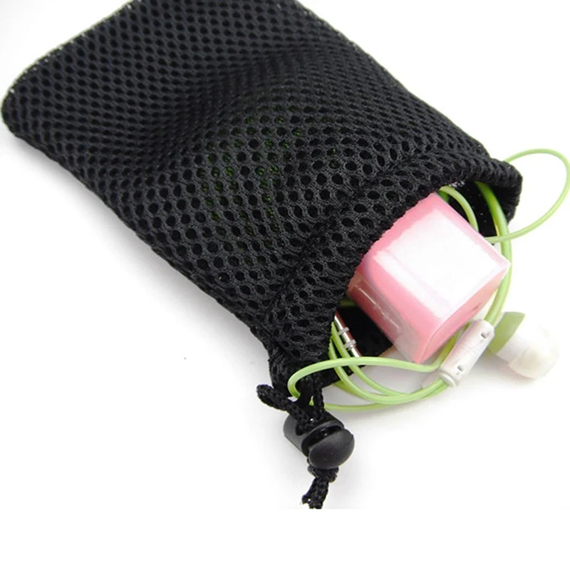 3Pcs Nylon Mesh Drawstring Storage Pouch Bag Multi Purpose Travel & Outdoor Activity Pouch For Digital Products