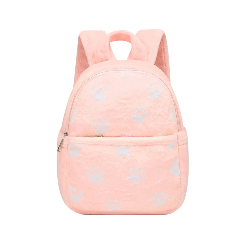 Plush fashion backpack cute little dog paw print backpack women's Korean version Instagram artistic fresh girl backpack