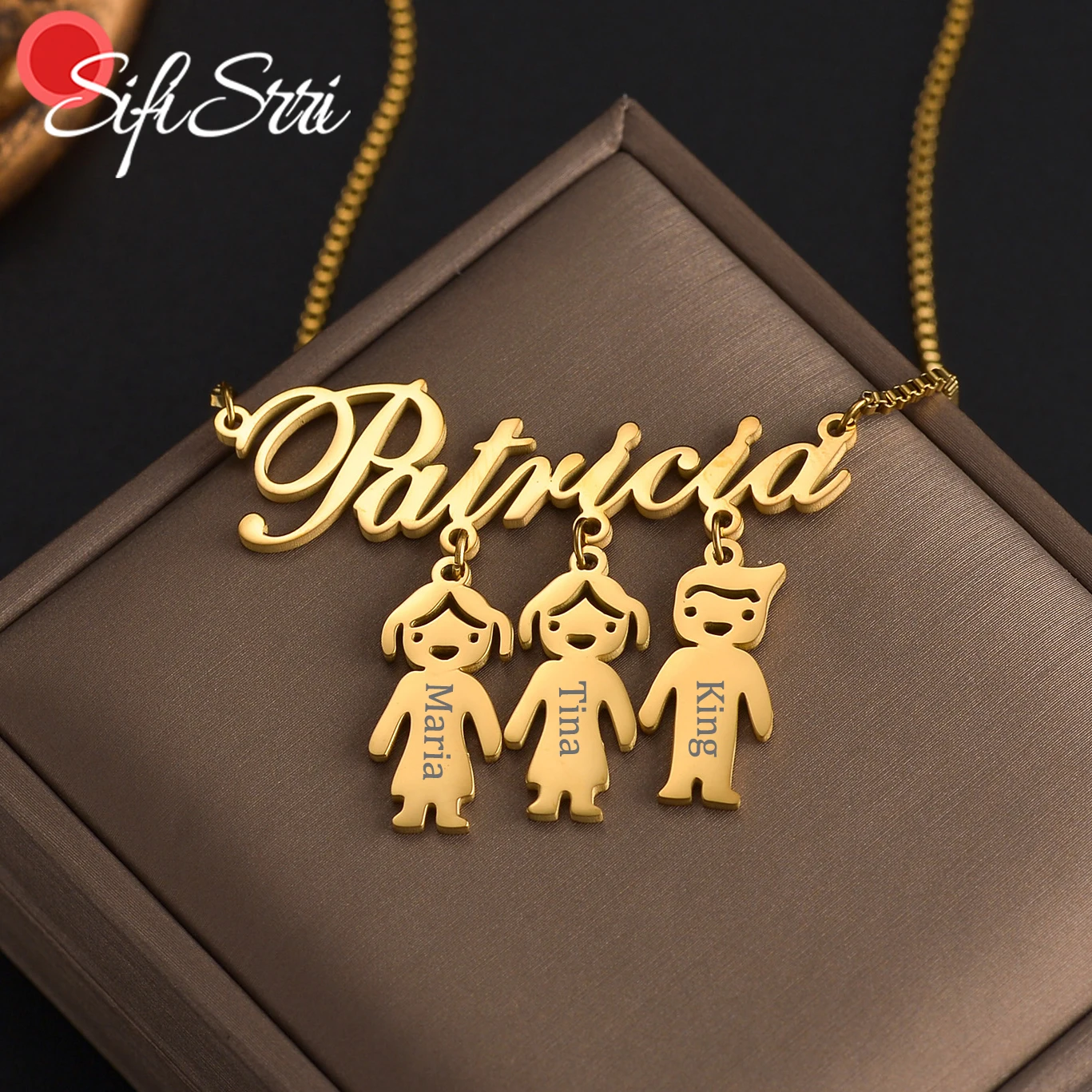 

Sifisrri Personalized Custom Name Necklace for Women Stainless Steel Choker Engrave Letter Box Chain Mother Kids Jewelry Gift