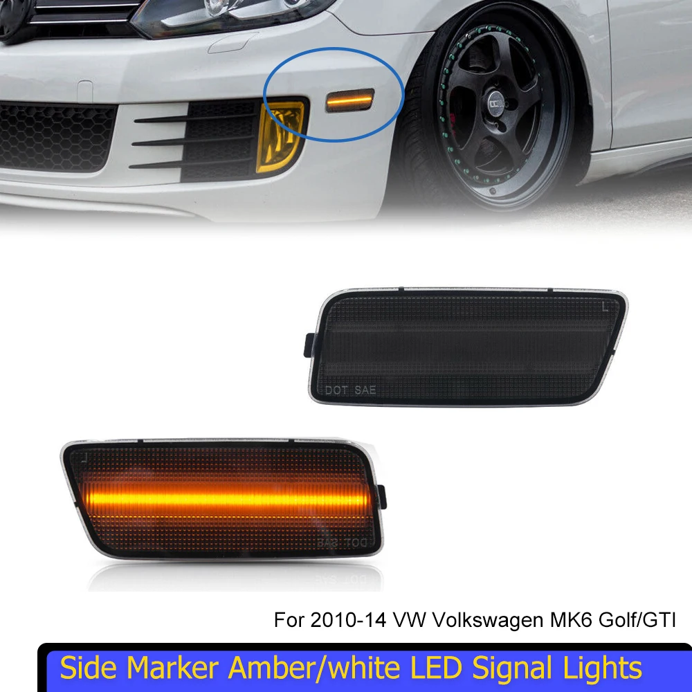 

2 шт. передние боковые габаритные огни янтарного/белого цвета светодиодные сигнальные огни для 2010-14 VW Volkswagen MK6 Golf/GTI