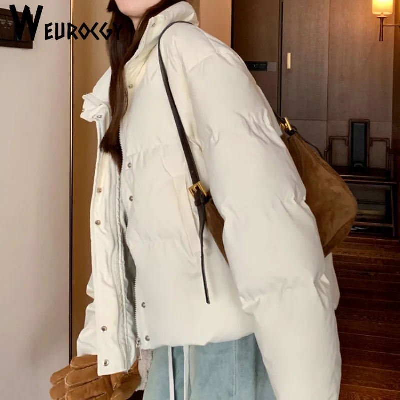 2024 Winter Short Style Women Solid Warm Cozy Korean Edition Casual Loose Streetwear Outwear Basic Simple Leisure Fashion