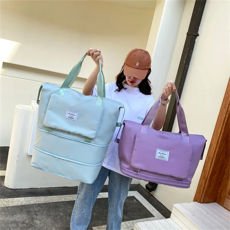 Double Expansions Travel Bag Women's Sports Bag Men Large Capacity Folding Fitness Bag Carry On Luggage Tote for Traveling Bags