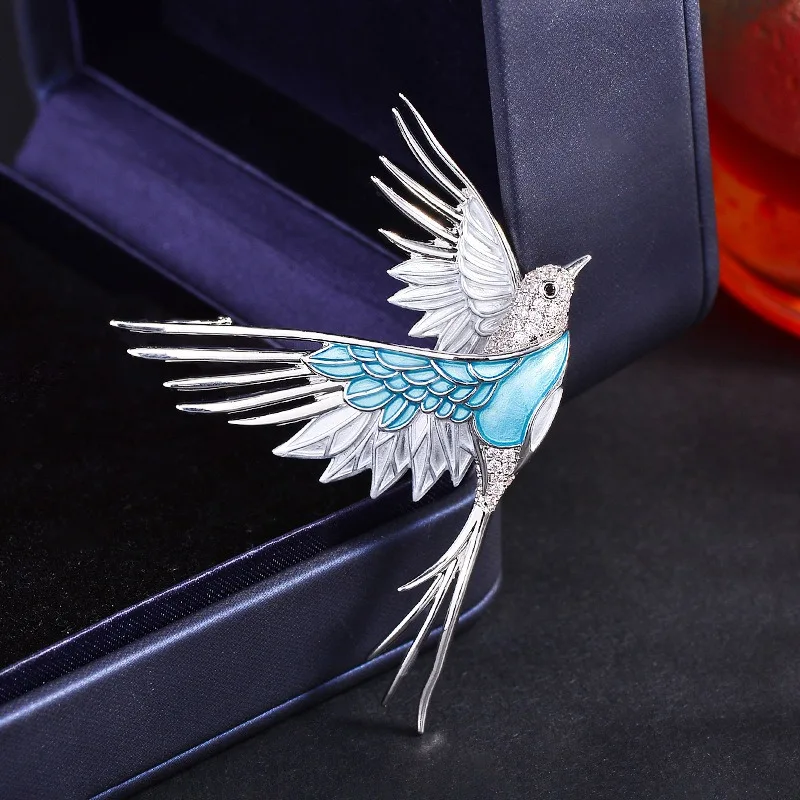 Premium Elegant Handmade Enamel Flying Bird Brooch with Micro Zircon Stones Unique Niche Design Chic Floral Pin for Women Gift