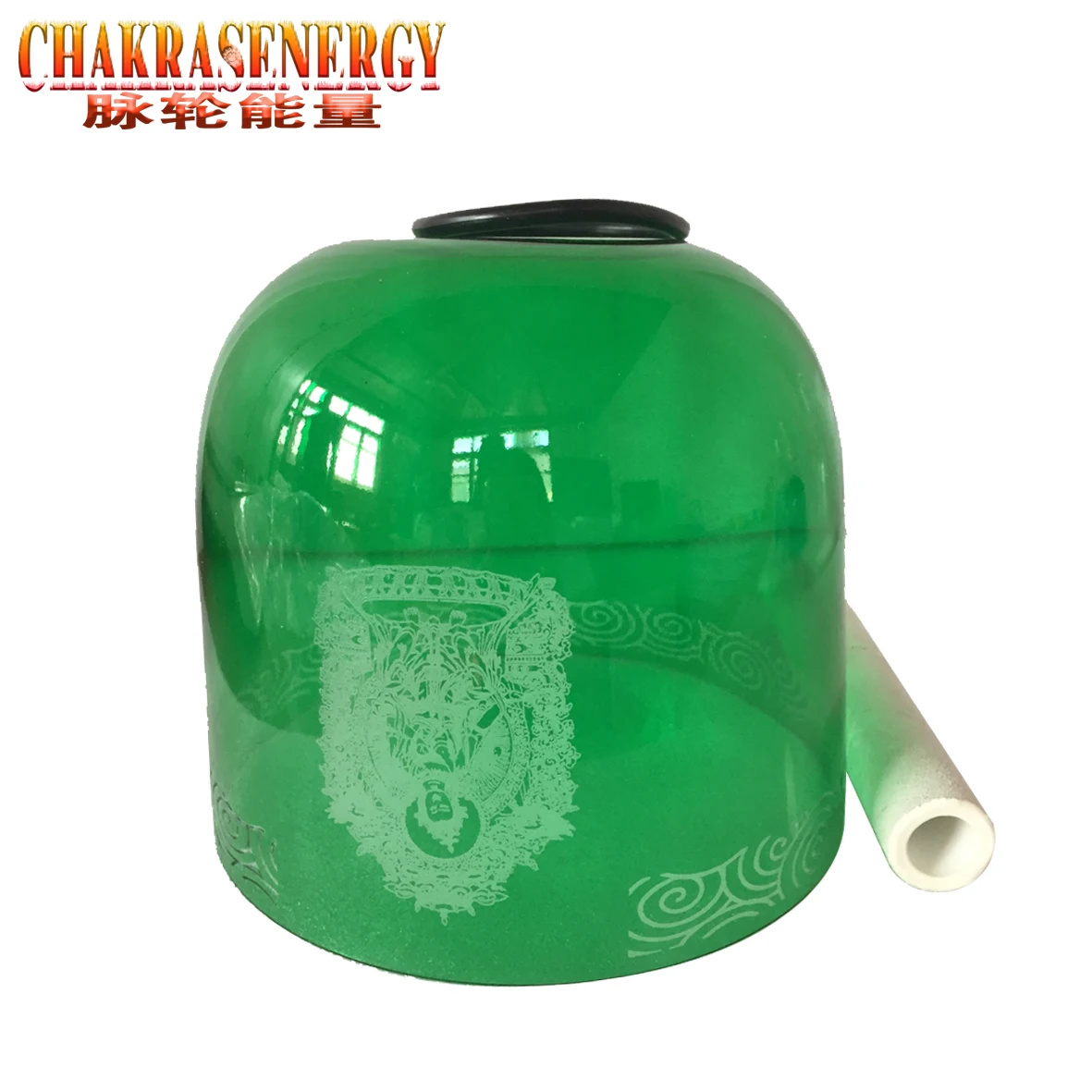 Green crystal singing Bowl with buddha engraved 432hz 3rd octave E note Solar Plexus chakra or F note Heart chakra about 7.35