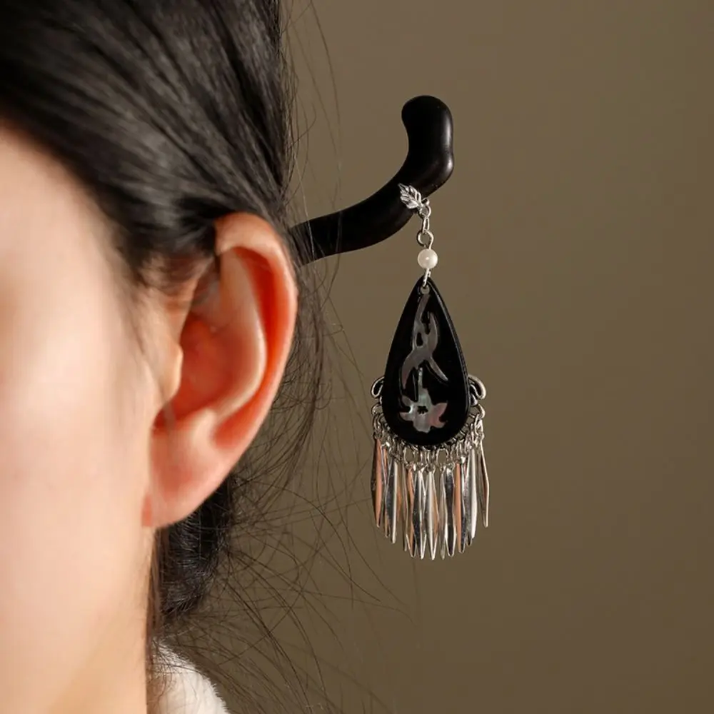 

Wood Sandalwood Hair Stick Silver Tassel Wooden Chinese Style Hairpin Ancient Style Girl Hair Accessories Hanfu Headwear