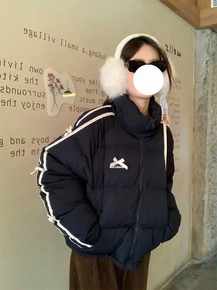 2025 Donne di Inverno Moda Coreana Parka Y2k Cappotto Del Collare Del Basamento Arco Shoujo Outwear Spessore Caldo Giacca Imbottita Alla Moda 2000s College