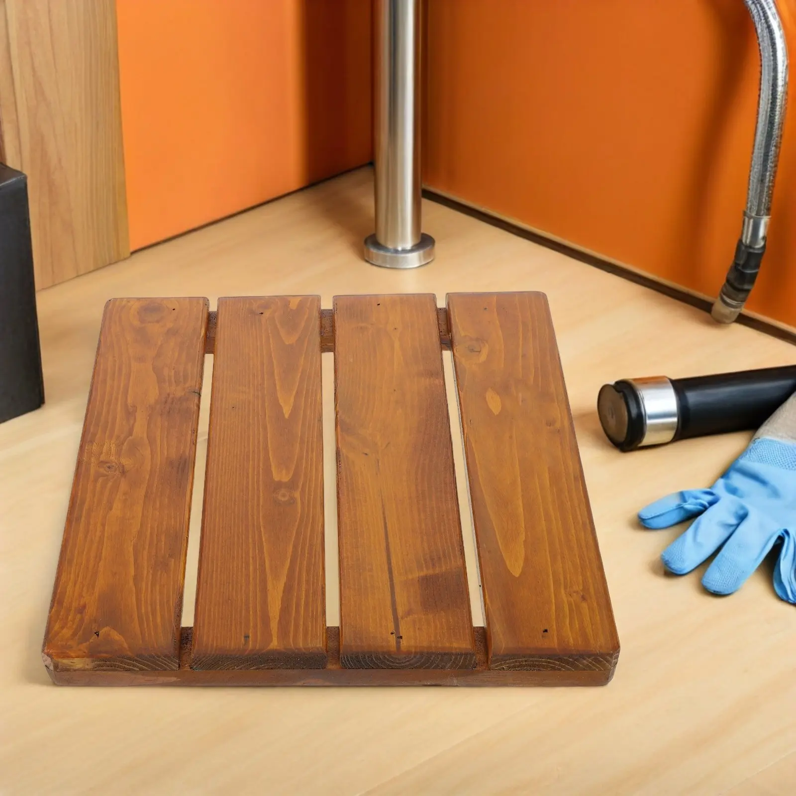 

Wood Bath Mat Non-Slip Solid Wood Fast Drainage Bathroom Rug Quick Drying Waterproof Shower Floor Mat for Tub Spa Home