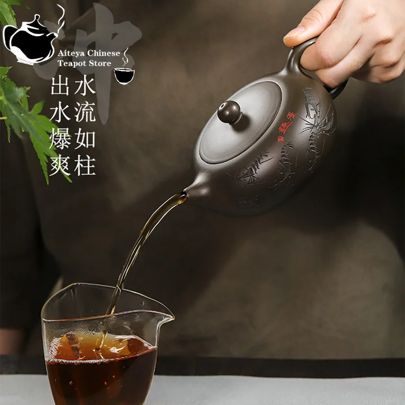 إبريق شاي مصنوع يدويًا من الصلصال من Yixing ، طين أخضر أرجواني ، حبة واحدة ، طقم شاي منزلي ، إبريق شاي الكونغ فو ، إبريق صحي ، اليشم ،