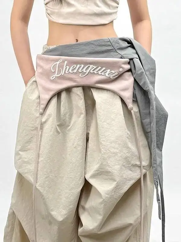 الأمريكية الرجعية واسعة الساق العمل السراويل النساء الصيف الكمثرى القرد ثنى الشارع الرقص عالية الخصر فضفاض بناطيل كاجوال