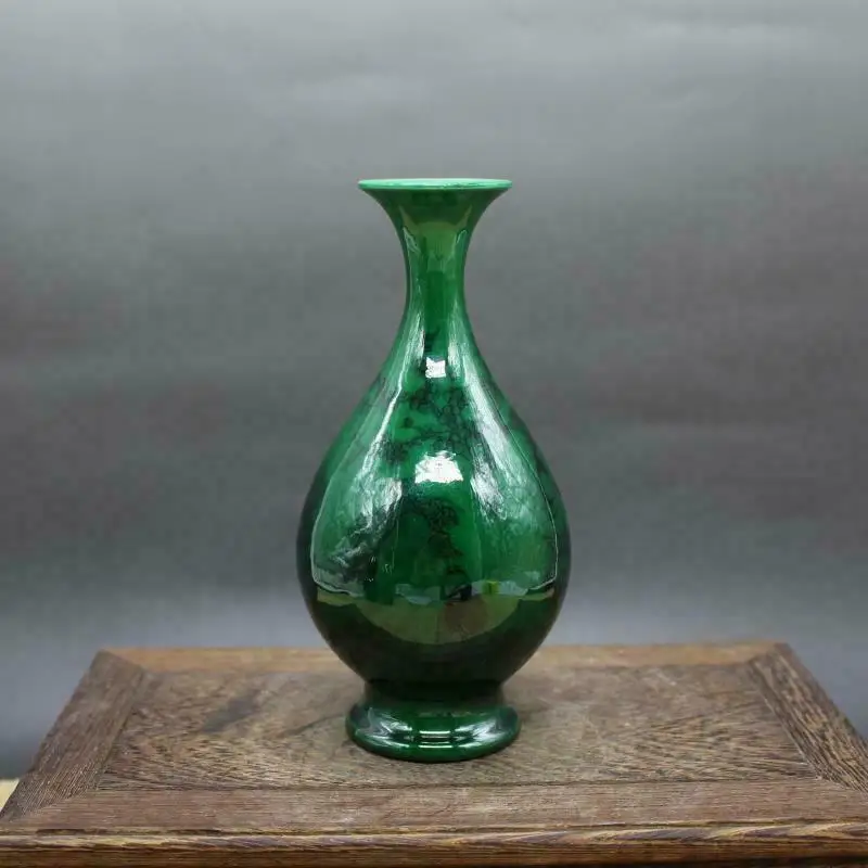 Chinese old porcelain Green Glaze Ink Figure Jade Pot Spring Vase living room decoration