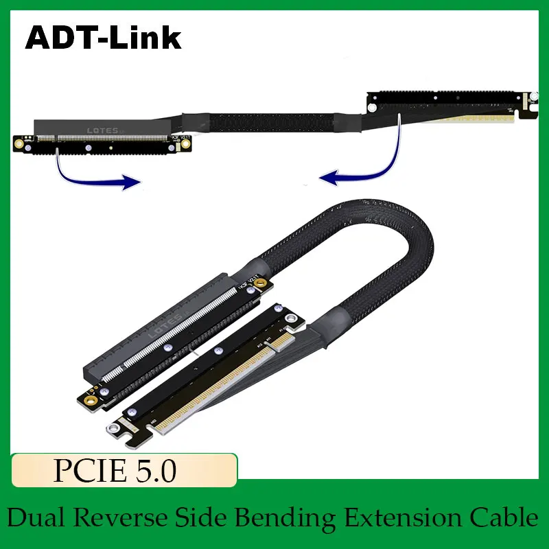 ADT-Link PCIE 5.0 x16 Dual Reverse Side Bending Graphics Card Extension Cable for Chassis Server NVIDIA RTX50 AMD RX79xx