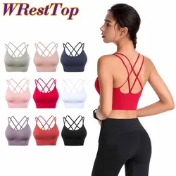 Women Strappy Sports Bras Seamless Criss Cross Back Sexy Padded Fitness Yoga Vest Gym Running Crop Top Breathable Beauty Bras