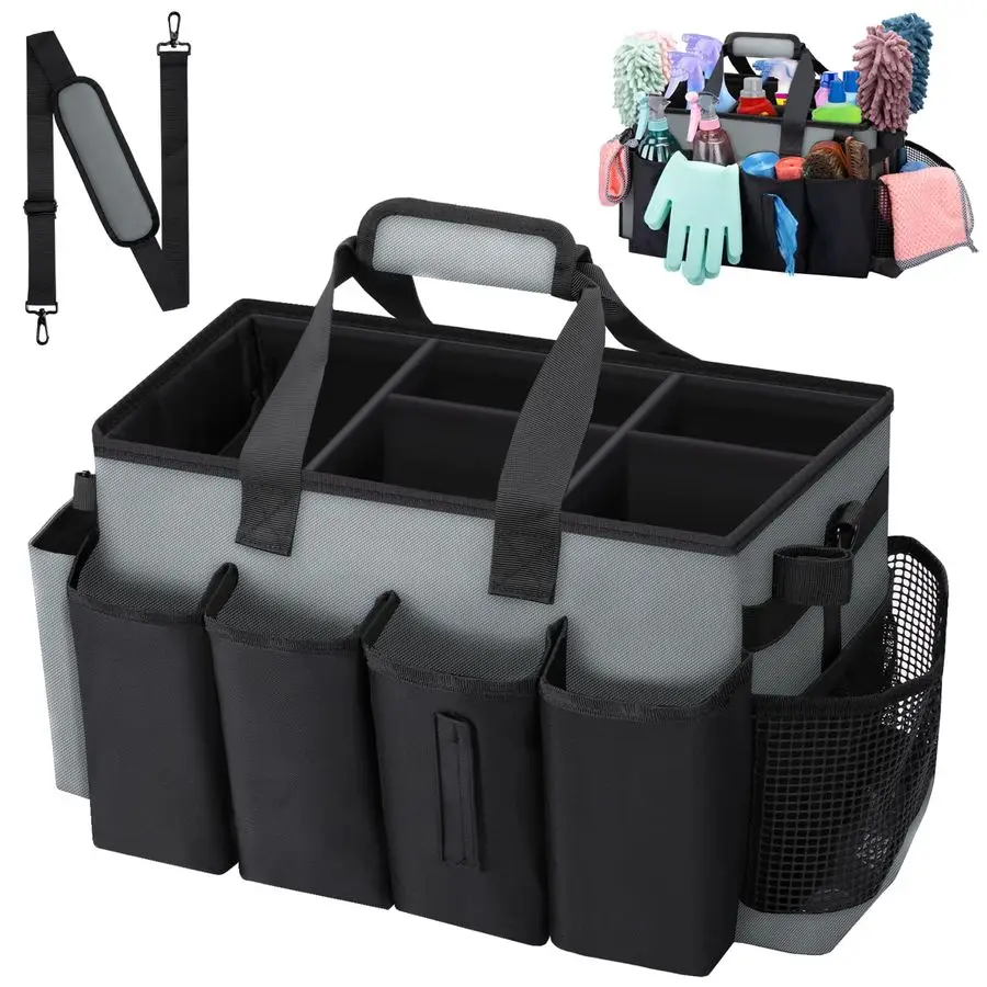 

Large Cleaning Caddy Bag for Housekeeper, Clean Supply Organizer with Adjustable Shoulder, Waist amp Handle Straps, Detailing Ba