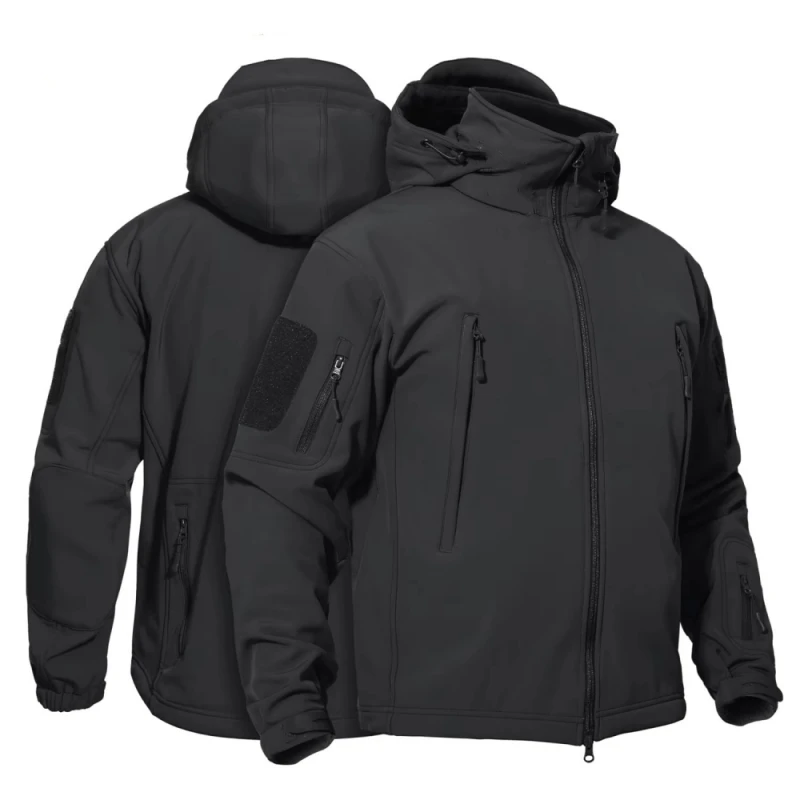 Tactical Fleece SoftShell Jacket Men Waterproof Winter Warm Hooded Coat Windproof Multi-pockets,Ideal for Hunting,Hiking,Fishing