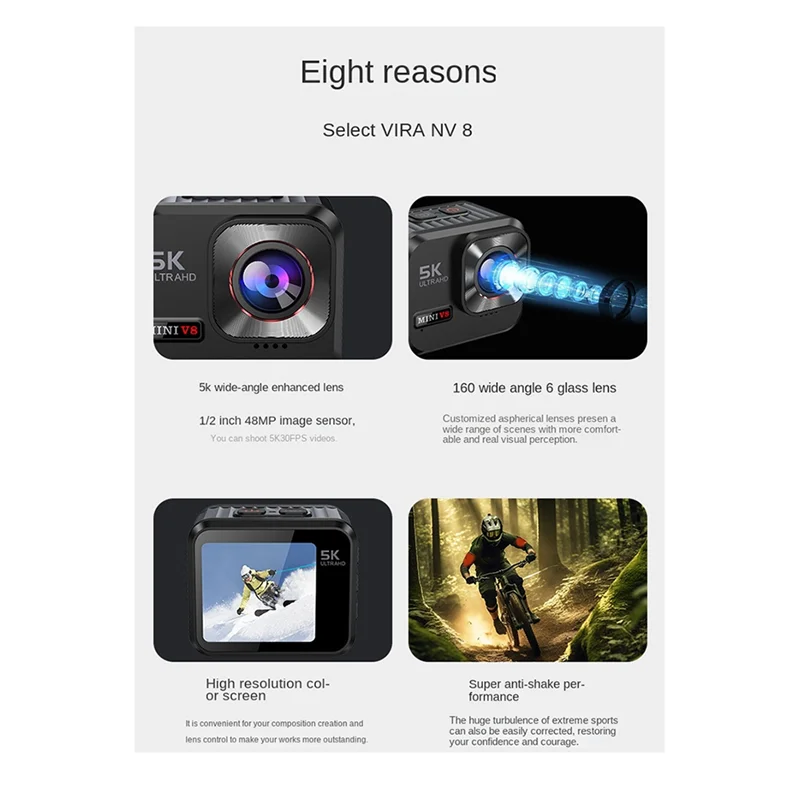 كاميرا الحركة المحمولة 5K 30FPS مع شاشة Wifi 1.54 بوصة 160 °   مسجل فيديو ذو زاوية واسعة LP68 مقاوم للماء