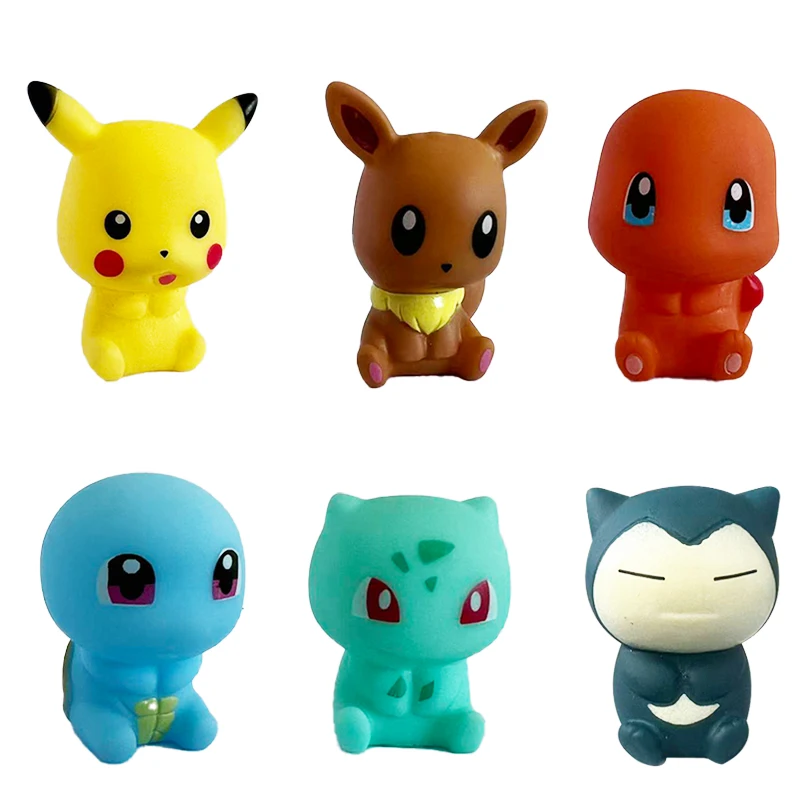 6 Stück Pokemon Badespielzeug Pikachu Bulbasaur Charmander Squirtle Eevee Snorlax Quietschende Gummipuppen Baby-Dusche Spielfiguren Kindergeschenk