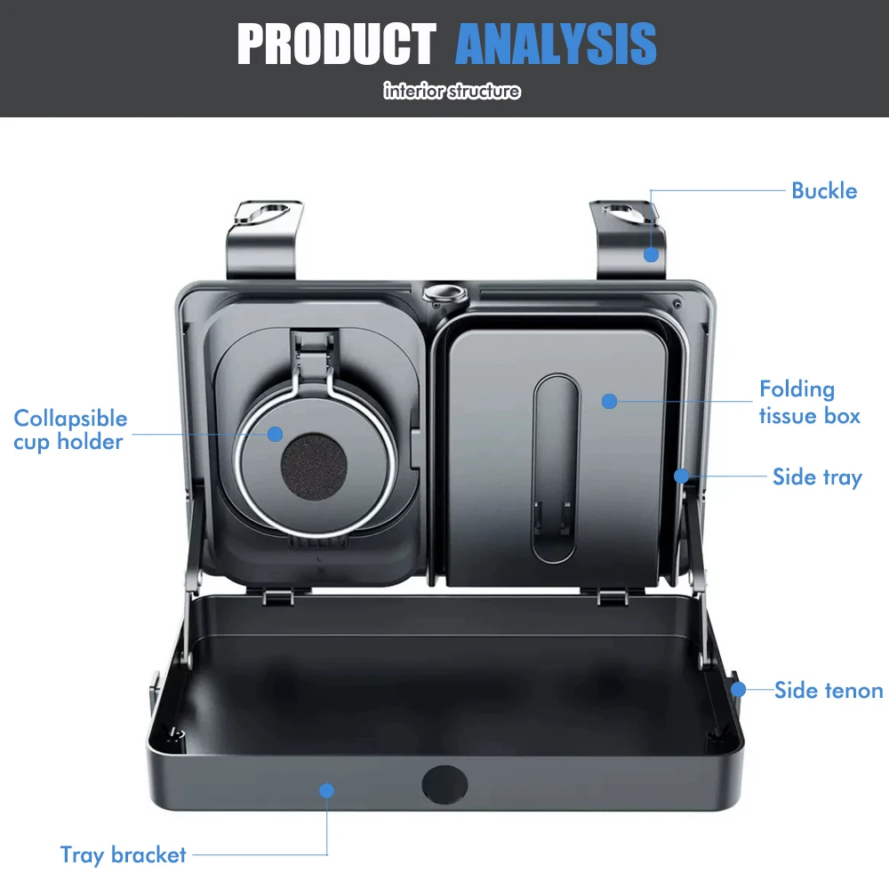 Car Backseat Table Food Tray Organizer With Cup Holder Tissue Box Auto Headrest Table Auto Cup Holder Dinner Tray Car Interior
