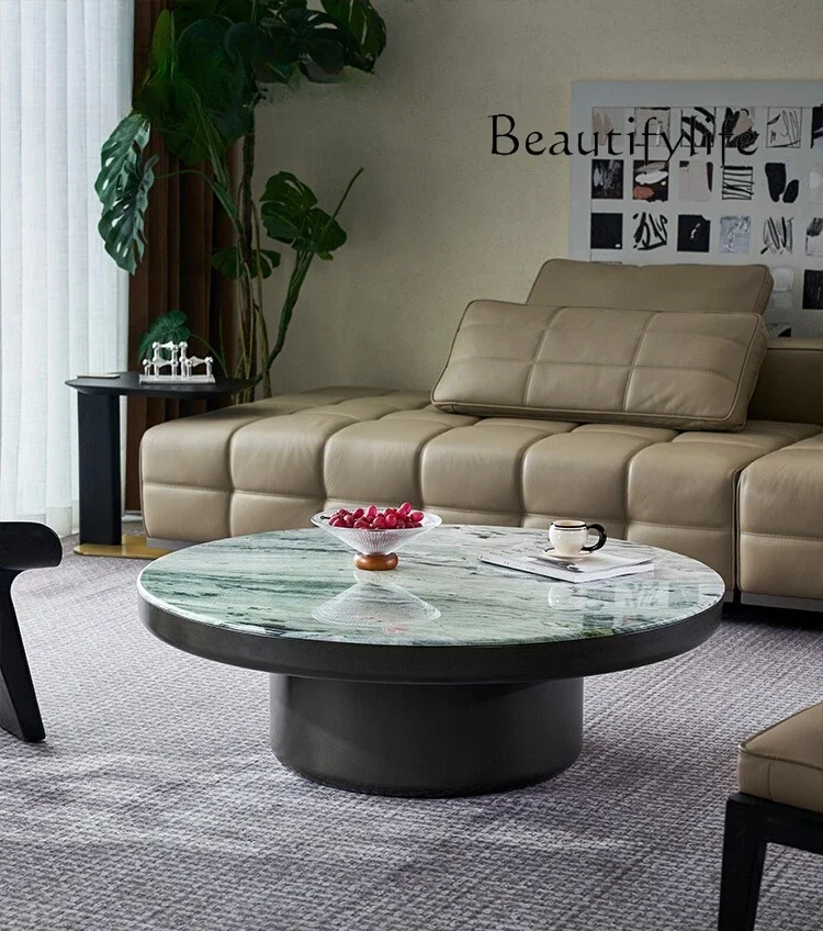 

Italian light luxury marble coffee table modern minimalist high-end luxury stone round coffee table living room