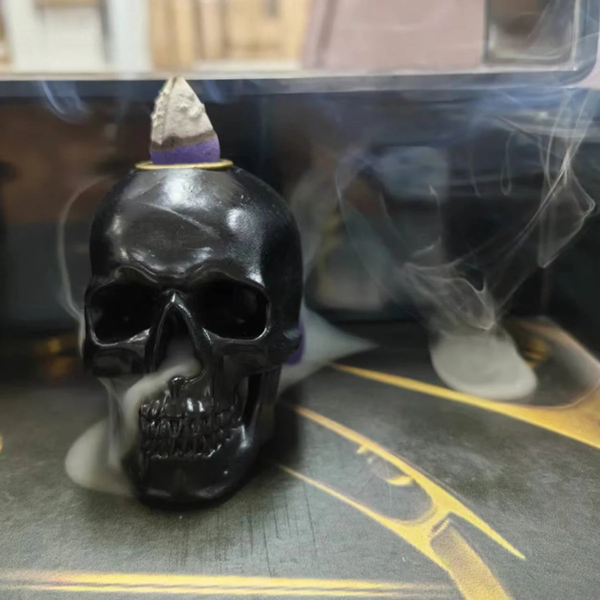 1 black skull incense burner bracket, reflux incense burner, burner resin skull incense burner waterfall, incense burner home de