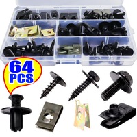 64pcs Car Buckle U-shaped Clip Auto Trim Panel Fixed Quick Wire Washer Rivet Screw Bolts Fasteners Kit Modification Accessories