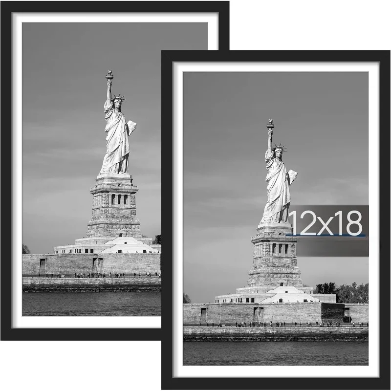 

12x18 Picture Frame, Display Poster 11x17 with Mat or 12 x 18 Without Mat, Wall Gallery Photo Frames, Black, 2 Pack