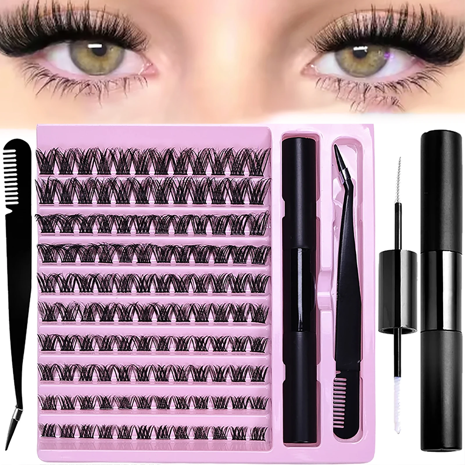 DIY Eyelash Extension Kit Lash Clusters with Bond and Seal D Curl Wispy Individual Lashes Cluster Eyelashes Beginners Home Use
