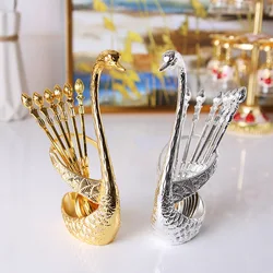 Swan Fruit Base Holder Forks Set Stainless Steel Salad Dessert Forks Coffee Spoon Cake Tableware