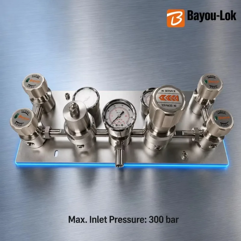 OEM ODM SS316L Semi Automatic Gas Manifold 300bar Dual Inlet Diaphragm Valve Pressure Regulator Gauge Lab Distribution Panel