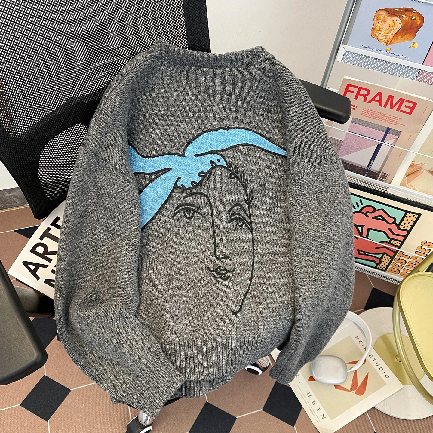 

ay Knitted Cardigan Sweater Men's Casual American Retro Lazy Autumn Winter Versatile Design Couple's Knitted Top