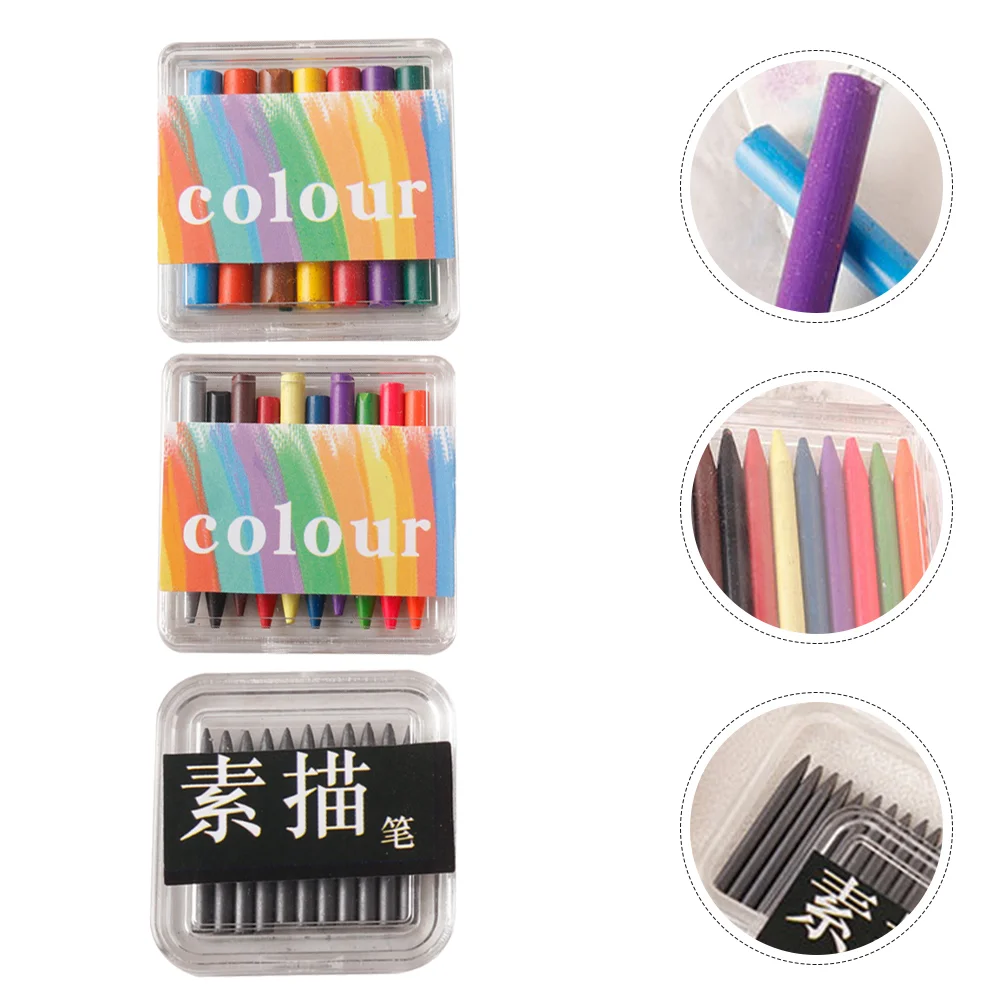 3 Boxes Dollhouse Crayons Miniature Tiny Model Rainbow Pencils Pens for Wax Color Photo Props