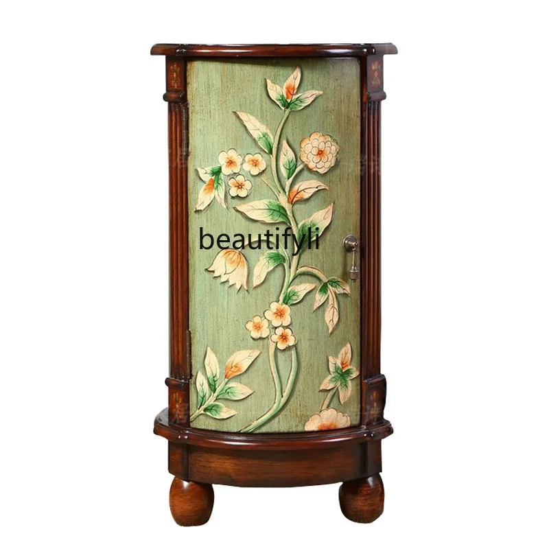 

American Country Style Sofa Corner Table Cabinet Living Room Painted Round Table Storage Cabinet Colorful Side Table
