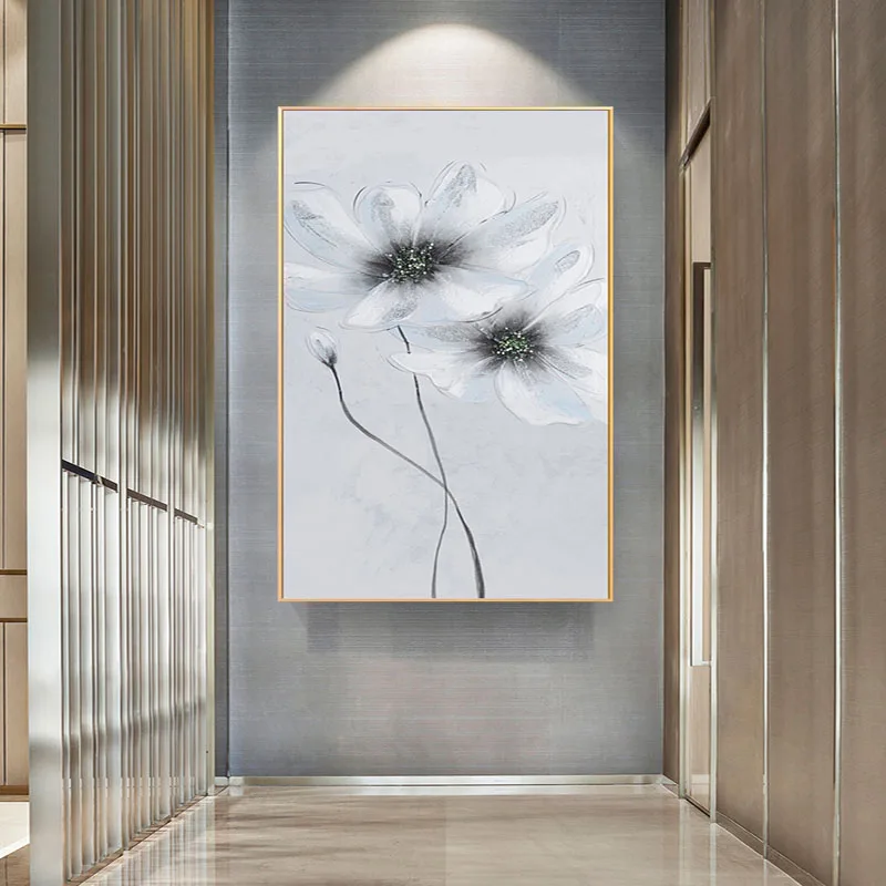 

Abstract Hand Painted Simple White Flowers Oil Painting Canvas Modern Unframed Floral Pictures Wall Art Nordic Decoration