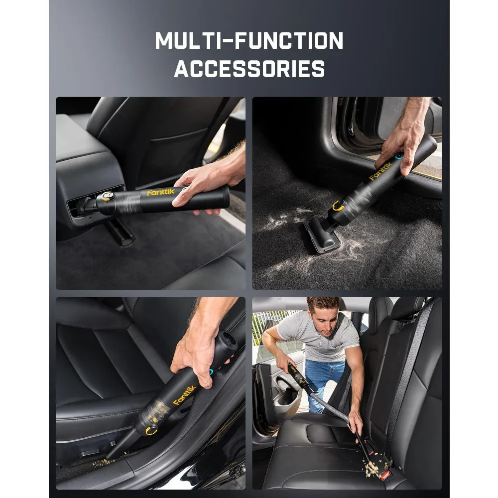 Aspirateur de voiture mince V8 Apex, mini aspirateur sans fil portable 4 en 1 avec puissance d'aspiration de 19 000 pa, charge de type C, 2 modes d'aspiration