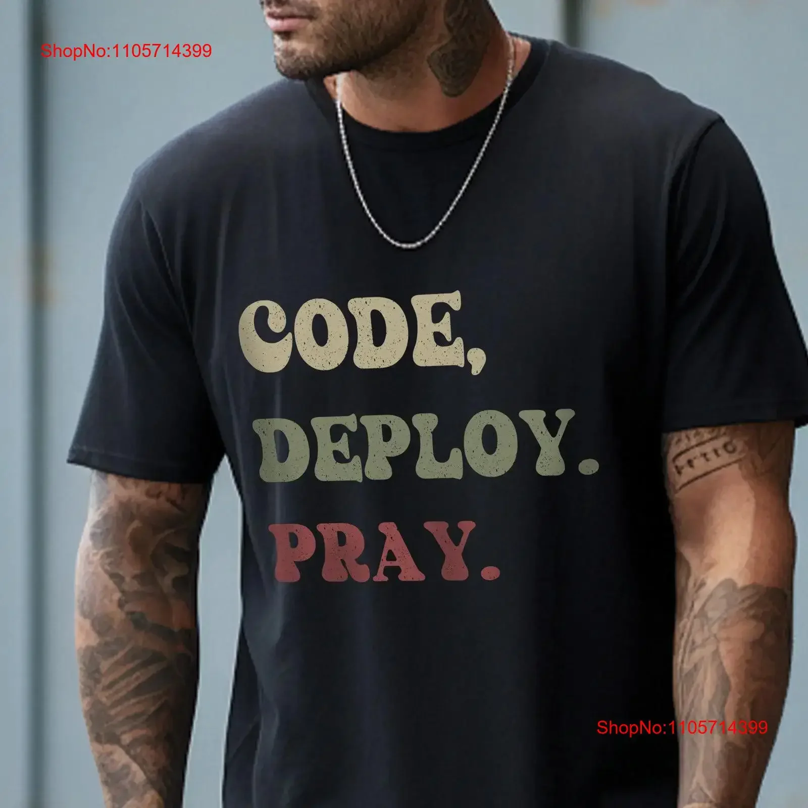 Developers Funny T Shirt Tech geek gift Code Deploy Pray Nerd Life of a Developer Humorous Coding for Enthusiasts vintage