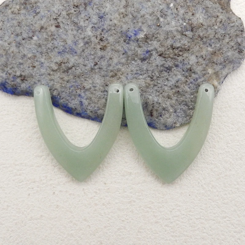 

Handmade Jewelry Natural Stone Green Aventurine Double Holes Earring Bead Accessories For Women 34x29x5mm 8g