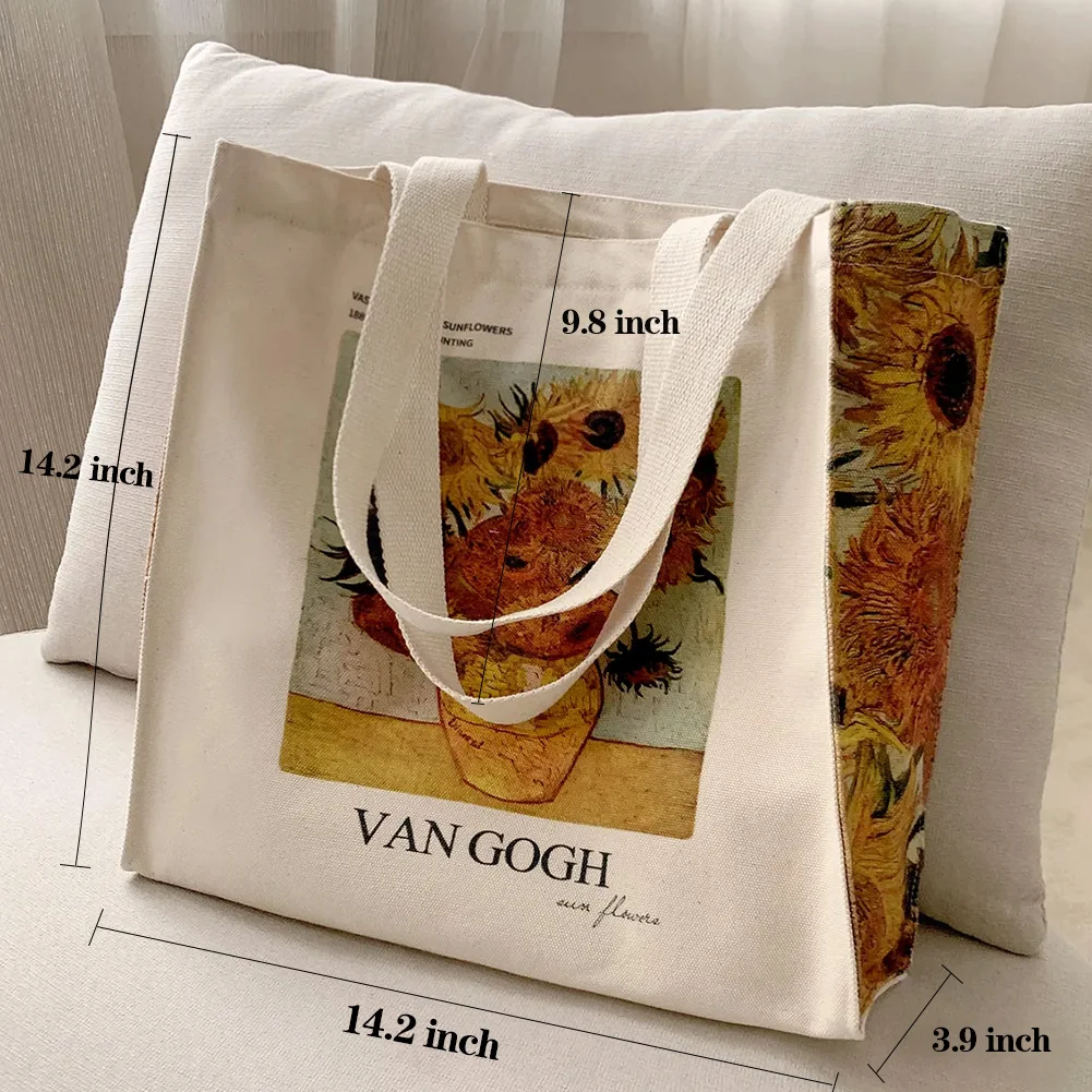 Canvas Tote Bag Aesthetic Vintage, Oil Painting Graphic Trendy School Tote Bags with Zipper Interior Pockets Shoulder Tote Bags