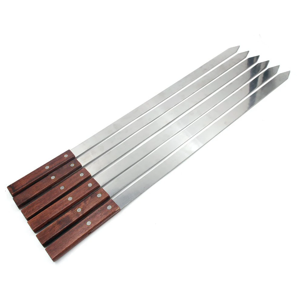 60cm 23.6\'\' Large BBQ Grills Skewers Long Handle Barbecue Fork Stainless Steel Brazilian Style Shish Kebab Turkish BBQ Skewer