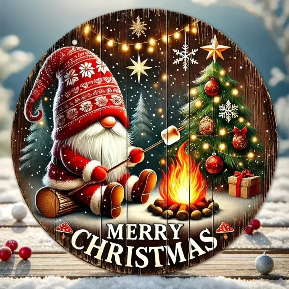 Vintage Christmas Gnome Circular Wooden Sign, Suitable for Home, Living Room, Bar, Caf É, Porch, Party, Holiday Decoration Gifts