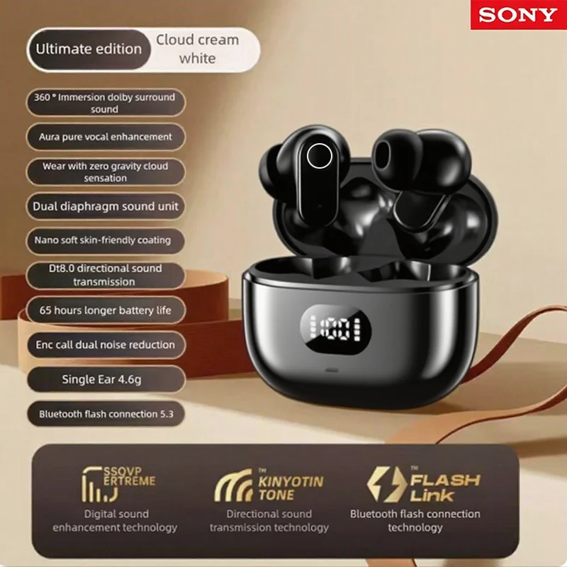 SONY HiFi Sound Low Latency Wireless Bluetooth 5.3 Earbuds Noise Reduction Ergonomic In-Ear Playtime with Mic for iPhone Android