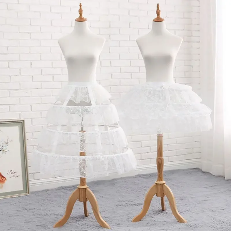 Womens White 4 Hoops Petticoat Skirt Ruffles Floral Lace Adjustable Drawstring Underskirt Lolita Cosplay Dress Crinoline